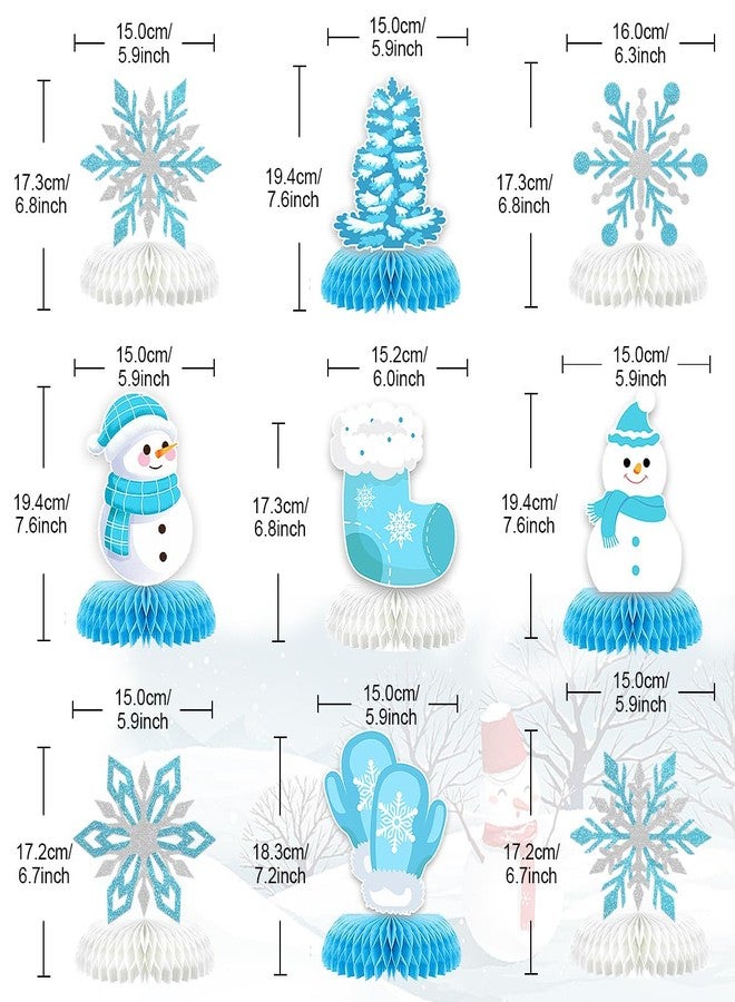 Moitkptt 9Pcs Winter Wonderland Decorations 3D Snowflake Honeycomb Table Centerpieces for Frozen Winter Blue White Theme Christmas Baby Shower Birthday Party Supplies (Snowman Blue) - Image 2